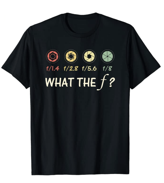 Дизайн футболок для фотографов с иконками f-stop и диафрагмы
