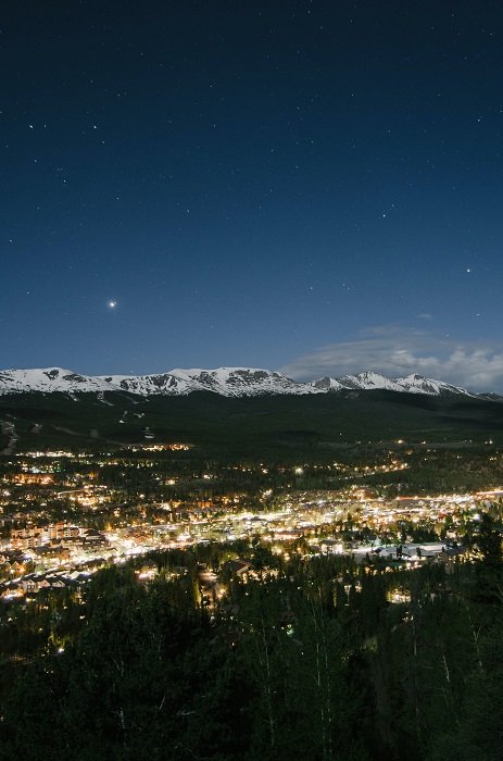 изображение ночного неба над городом с использованием фильтра для астрофотографии