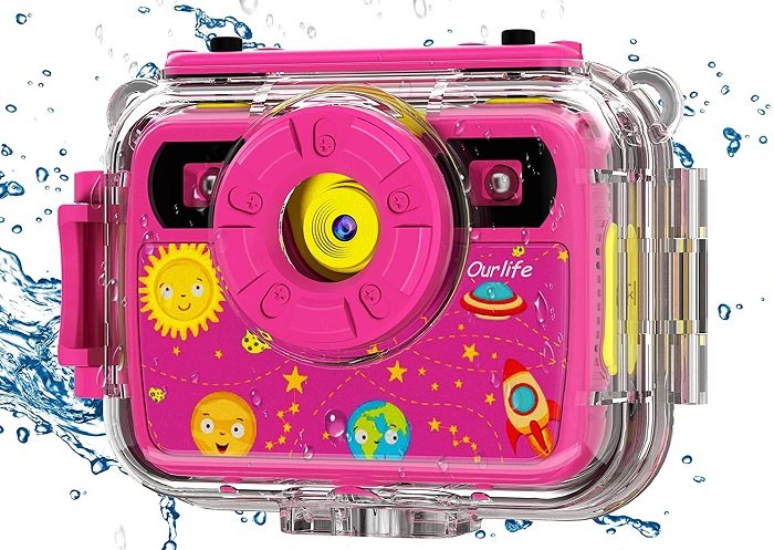 камера для детей: фото продукта OurLife Kids Camera, демонстрирующего водонепроницаемый корпус