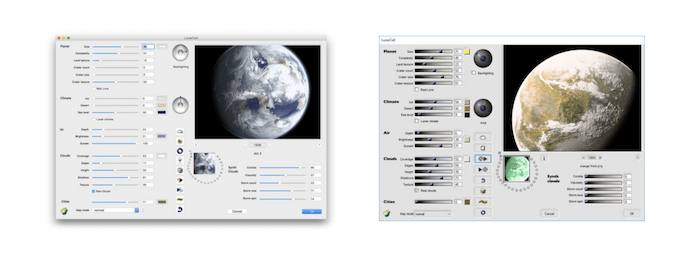 Скриншот бесплатного Photoshop-плагина LunarCell, создающего планеты