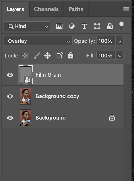 smart object icon on the film grain layer