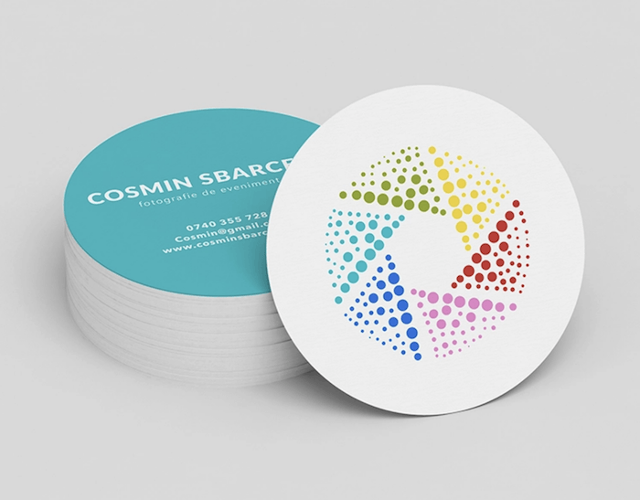 дизайн круговой визитки с красочным логотипом диафрагмы для фотографов