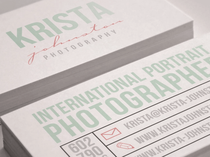 close up of photography business card that just have text