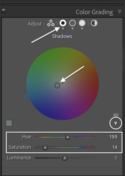 Lightroom classic screenshot shadows color grading