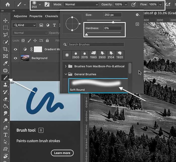 Photoshop screenshot brush tool settings