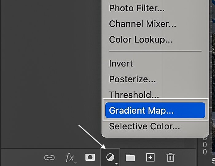 Photoshop Screenshot gradient map adjustment layer shortcut