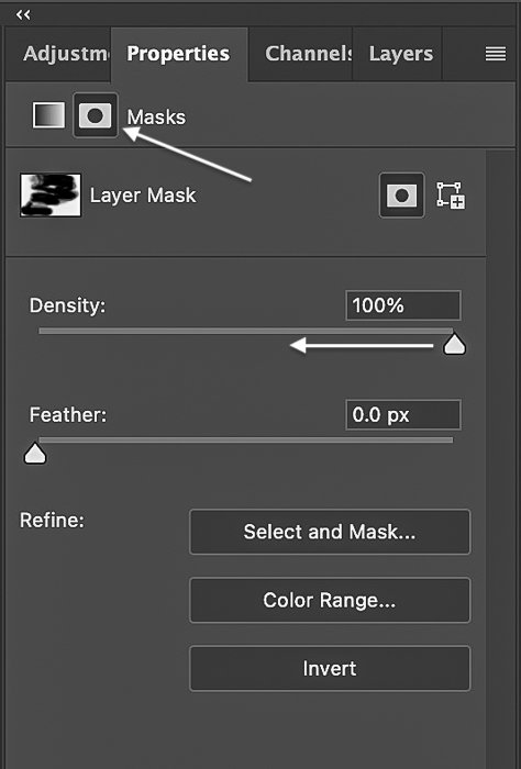 Скриншот Photoshop панели свойств маски слоя