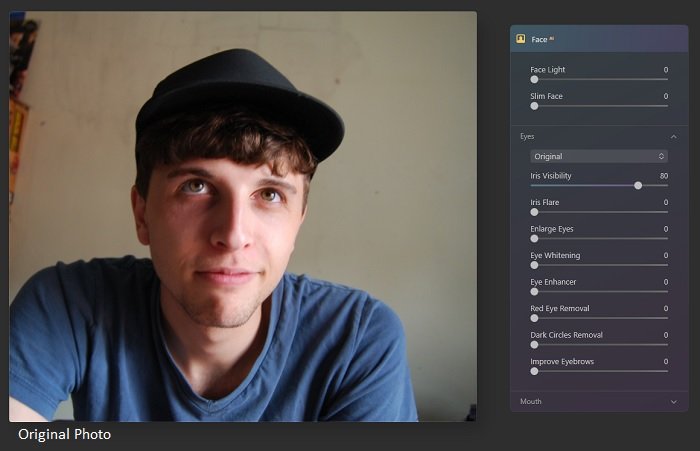Портретная фотография молодого человека в шляпе, открытая в Luminar AI