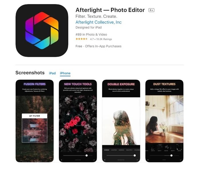 Изображение Afterlight в App Store, одного из лучших приложений для редактирования фотографий