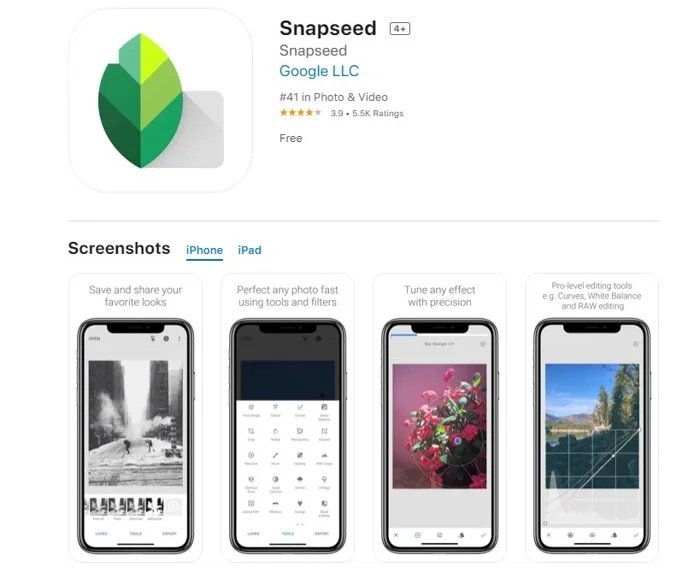 App Store изображение Snapseed, одного из лучших приложений для редактирования фотографий