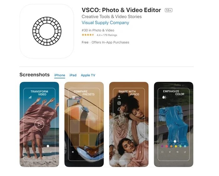 Изображение приложения для редактирования фотографий VSCO в App Store