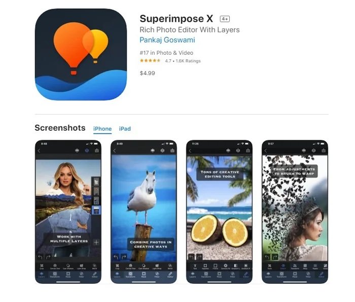 Изображение приложения для редактирования фотографий Superimpose X в App Store