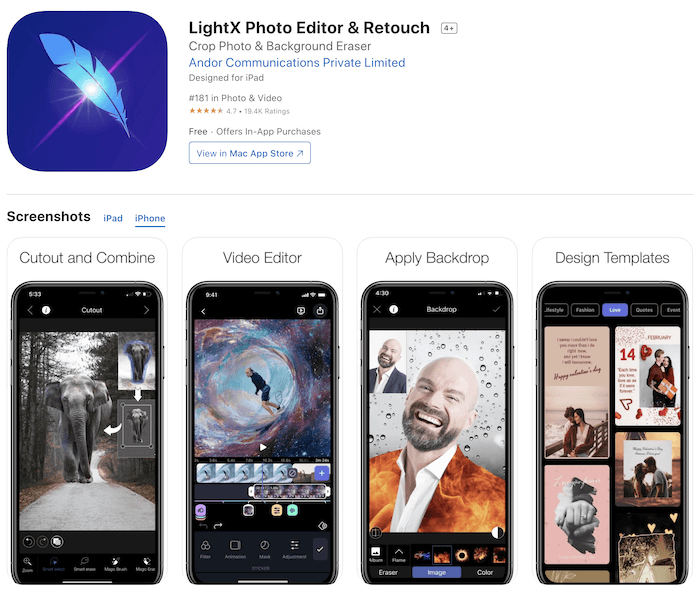Lightx Photo Editor and Retouch, скриншот приложения для смены фона