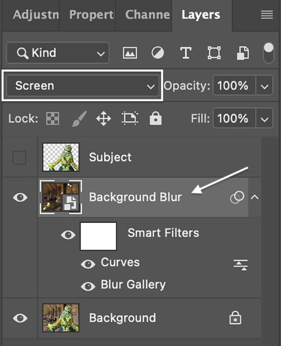 Скриншот Photoshop панели Layers с выпадающим меню режимов смешивания