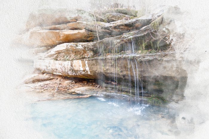 Пейзаж водопада после акварельного эффекта в Photoshop