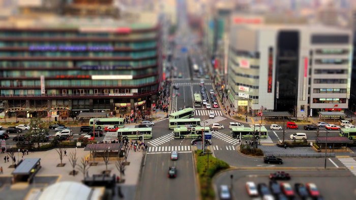 A tilt shift Photography view of the City Crossing