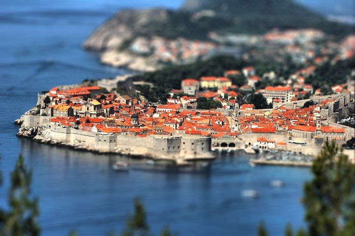 A tilt shift shot of Dubrovnik