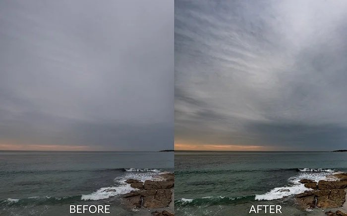 Dehaze coast images before and after editing