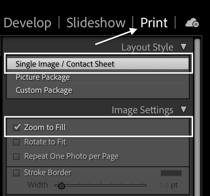 Lightroom screenshot print module layout style=