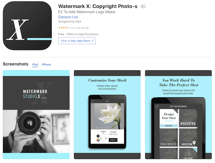 Снимок экрана приложения Watermark X в Apple App Store.